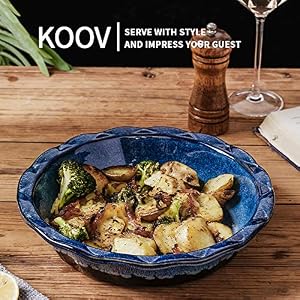 KOOV Ceramic, 9 Inches Pie Plate, Pie Dish for Dessert Kitchen, Round Baking Dish Pan for Dinner, Wrapping Upgrade, Reactive Glaze (Nebula Blue) KOOV Ceramic 9 Inches Pie Plate Pie Dish for Dessert Kitchen Round Baking Dish Pan for Dinner Wrapping Upgrade Reactive Glaze Nebula Blue