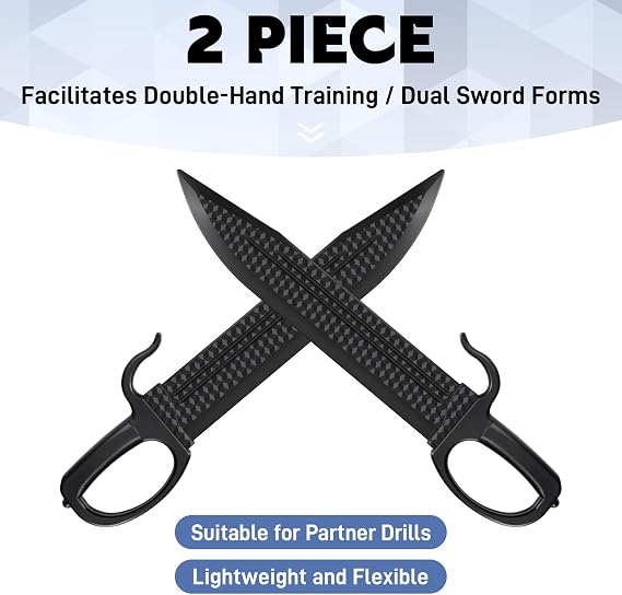 2 Pcs 18.3'' Polypropylene Wing Chun Black Sword Plastic Butterfly Knife Training Sword Polypropylene Weapons Martial Arts Practice Gear Parrying Trainer U-Shaped Hand Guards