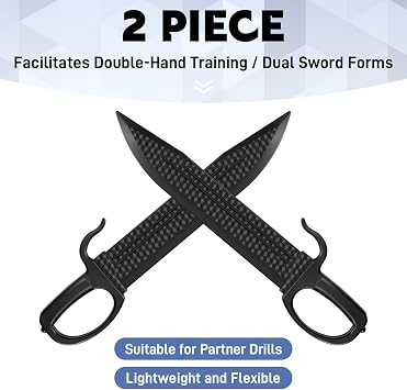 2 Pcs 18.3'' Polypropylene Wing Chun Black Sword Plastic Butterfly Knife Training Sword Polypropylene Weapons Martial Arts Practice Gear Parrying Trainer U-Shaped Hand Guards