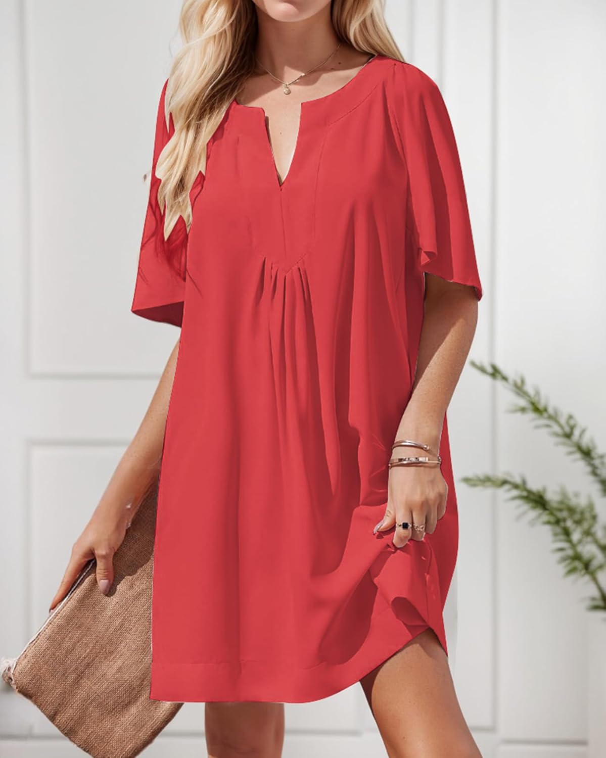 Kedera Womens Spring Flutter Short Sleeve Mini Dress 2025 Casual V Neck Loose Flowy Summer Shift Dresses - Image 3