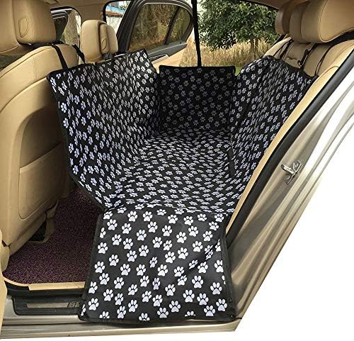 HCMAX Dog Car Seat Cover Pets Hammock Convertible Cover 600D Heavy Duty Waterproof Backseat Covers with Side Flaps for Car SUV Truck - Black Paw Prints