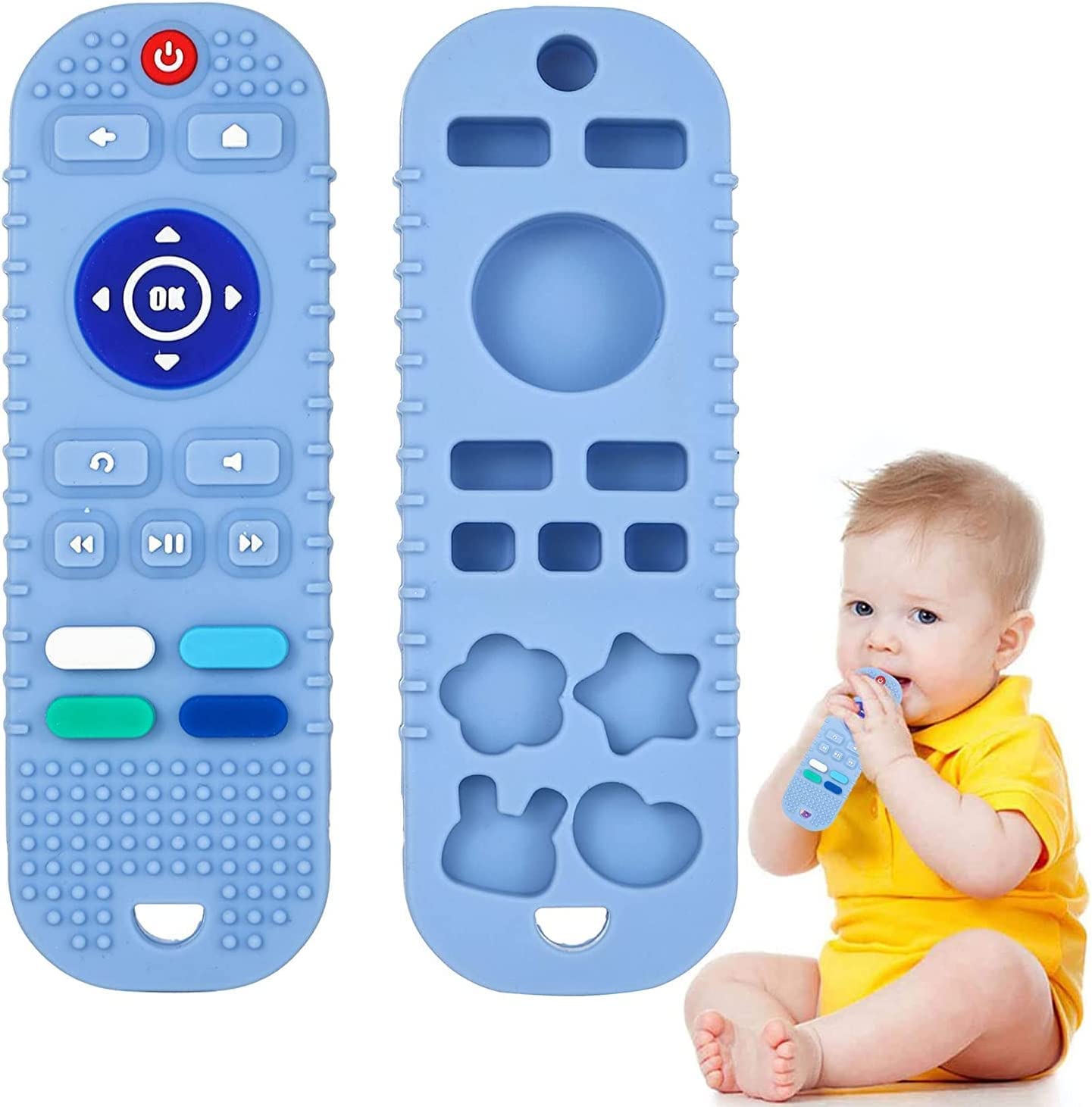 Silicone Toys,BPA Free TV Remote Control Shape Teething Toys for ToddlersBlue)