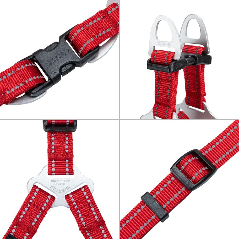EXCELLENT ELITE SPANKER No Pull Dog Harness Adjustable Nylon Step-in Easy Pet Vest Chest Strap with Reflective and Leash Ring for Small Medium Large Breed Dogs Training Walking(Red-S)