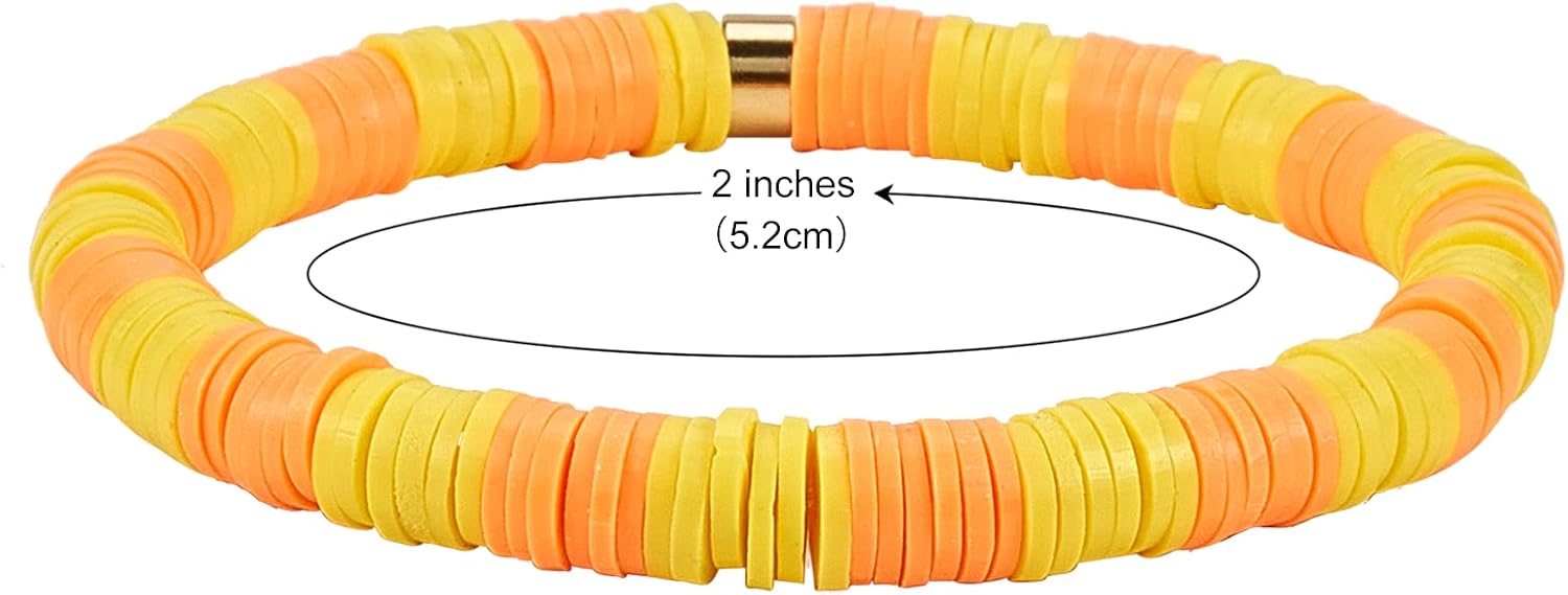 Ornaland 6 Pcs/Set Heishi Surfer Bracelets Set 6mm Polymer Clay Heishi Beads Stretch Bracelets Bohemia Summer Beach Jewelry for Women (Dark Orange) - Image 2