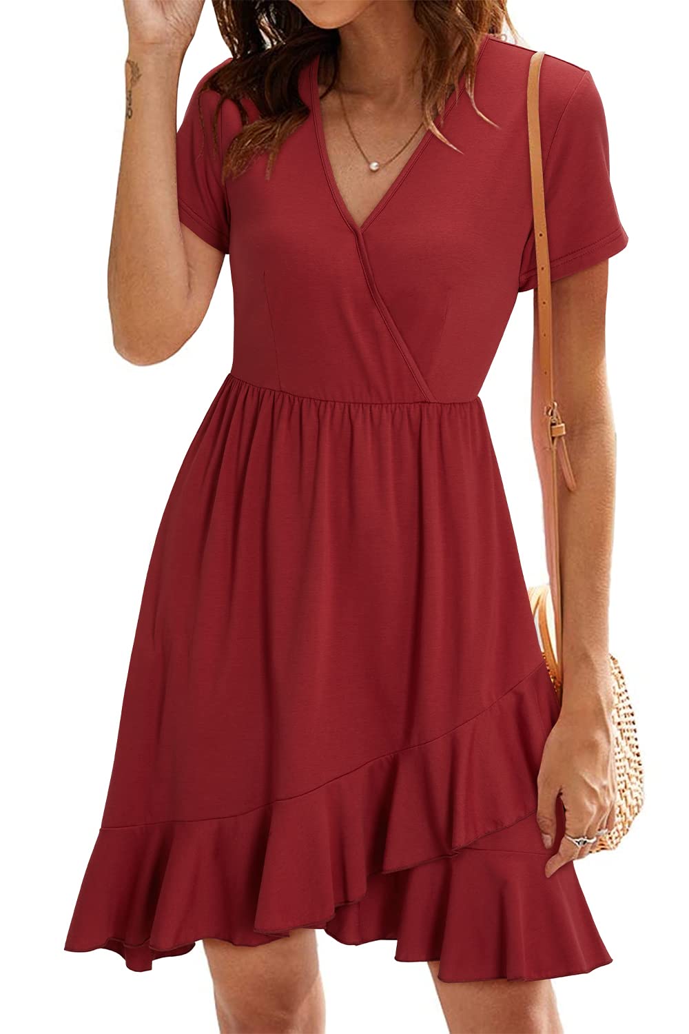 ULTRANICE Womens Summer Dresses Floral V Neck Ruffled Hem Spaghetti Spring Casual Beach Outfits Flowy Wrap Sun Dress