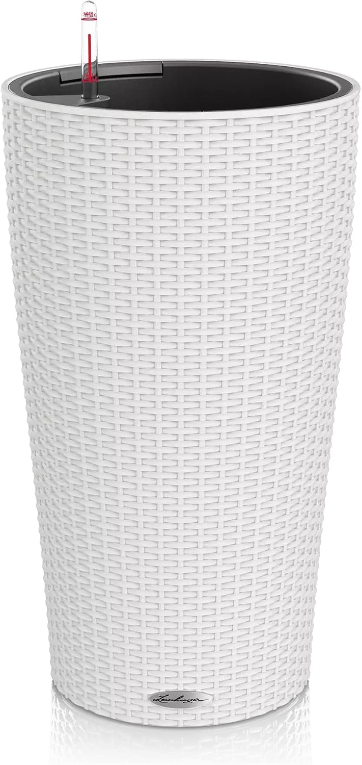 Lechuza CILINDRO Cottage 32 White, Self-Watering Tall Planter, D12.6 H22 in
