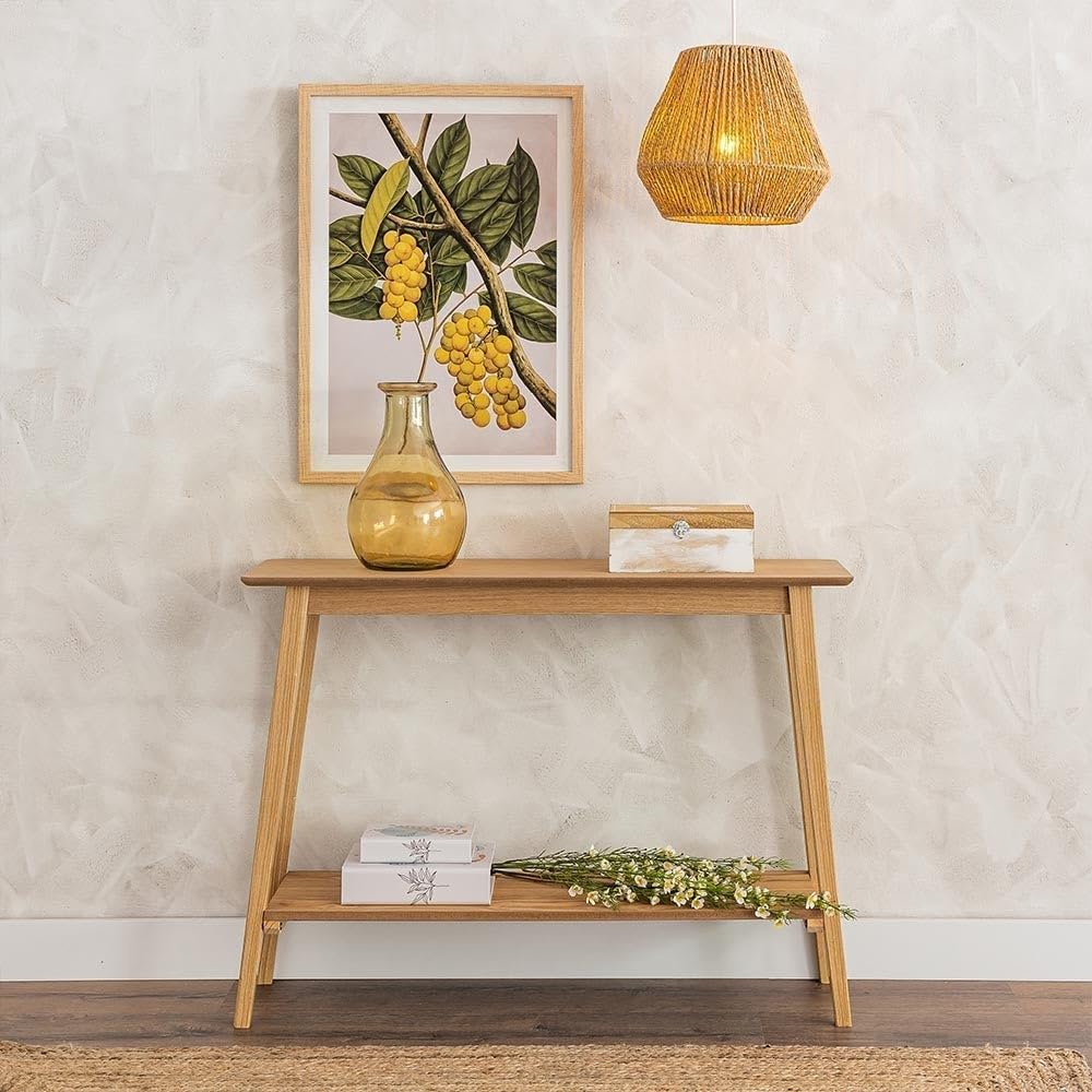LOLAhome - Consola de Estilo nórdico en Madera Natural de 100x30x72 cm. Diseño de líneas Rectas con Estante Inferior para Entrada o Dormitorio. Aporta un Toque cálido, Moderno y Acogedor.