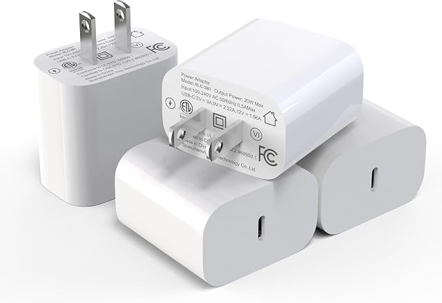 4Pack USB C Bloc du chargeur. 20W Chargeur rapide de type C avec PD 3.0 Livraison électrique. Chargeur mural compact pour iPhone 16 15 Pro Max Plus/14/13/12/11, pour iPad Air/Pro, AirPods Pro et Samsung Series