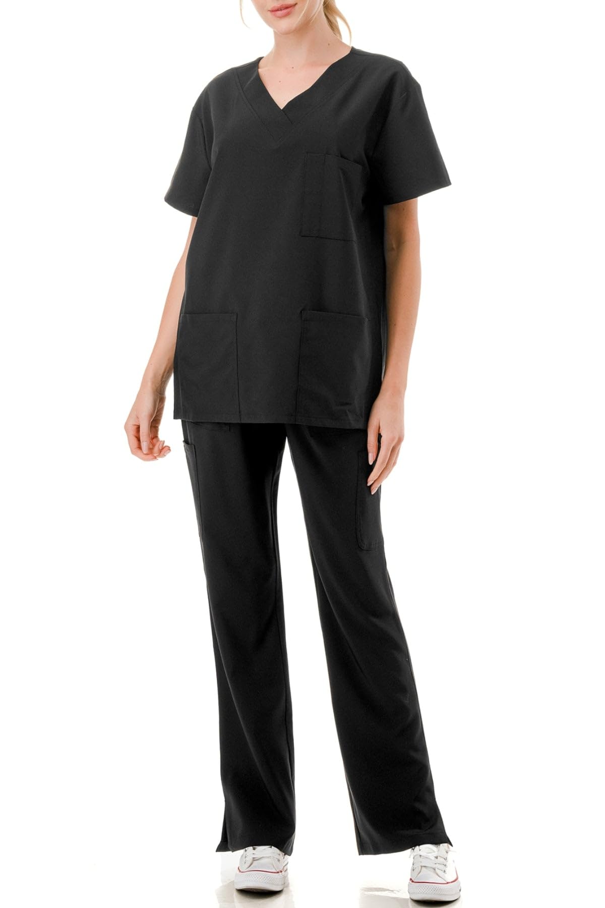 Scrub Sets Medical Nursing Uniform 4-Way Stretch V-neck 8-Pocket