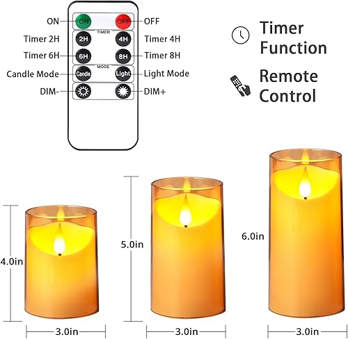 Vista 6 de NURADA Velas sin llama: velas LED de pilar con mecha 3D que funcionan con pilas, juego de velas falsas acrílicas para decoración del hogar, ambiente