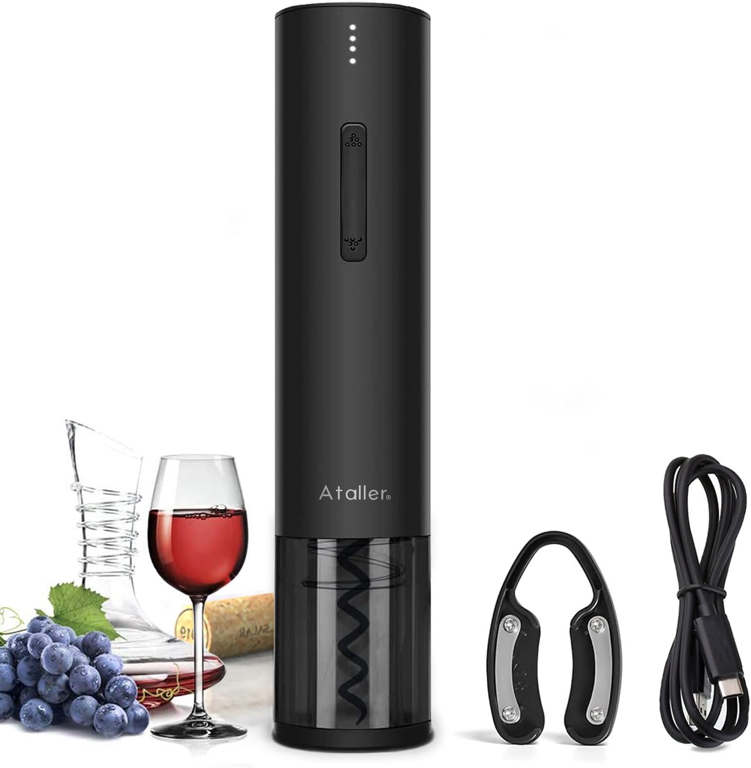 Rechargeable Electric Wine Bottle Openers, Cordless Automatic Wine Corkscrews Opener with Foil Cutter and USB Charging Cable, Black