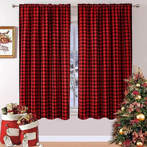 MIULEE Christmas 2 Pcs Buffalo Plaid Valances for Window