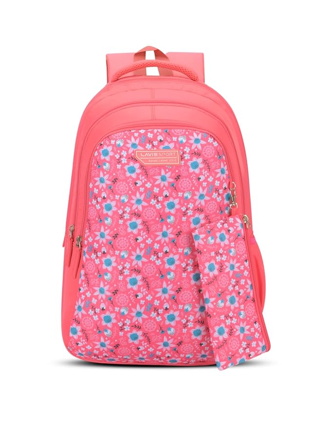 Lavie Sport Amber 36L Pink Backpack | Fits Upto 15 Inch Laptop | Organizer & Bottle Holder |Pencil Pouch | Gift for Men, Women, Boys, Girls | Laptop Sleeve for School & College