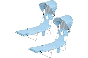 Backpack Beach Tanning Lounge Chair with Face Hole Canopy Sun Shade for...