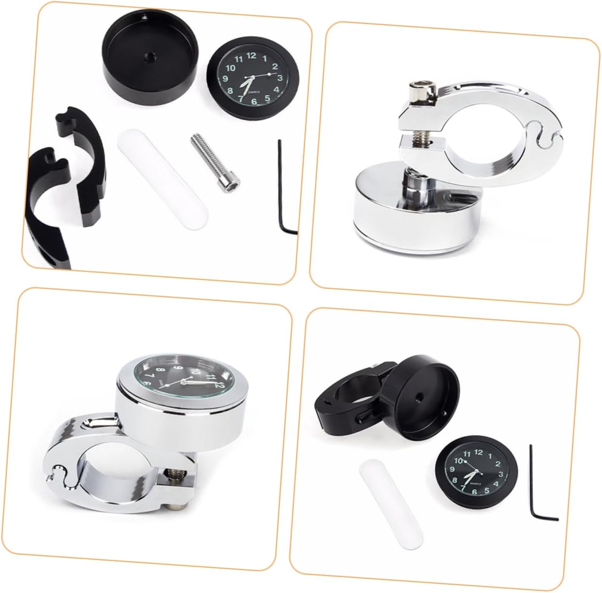 Garneck 2pcs Motorcycle Handlebar Clock Bike Clock Replacement Mount for Motorbike with Easy Installation and Reliable Timekeeping Black Silver