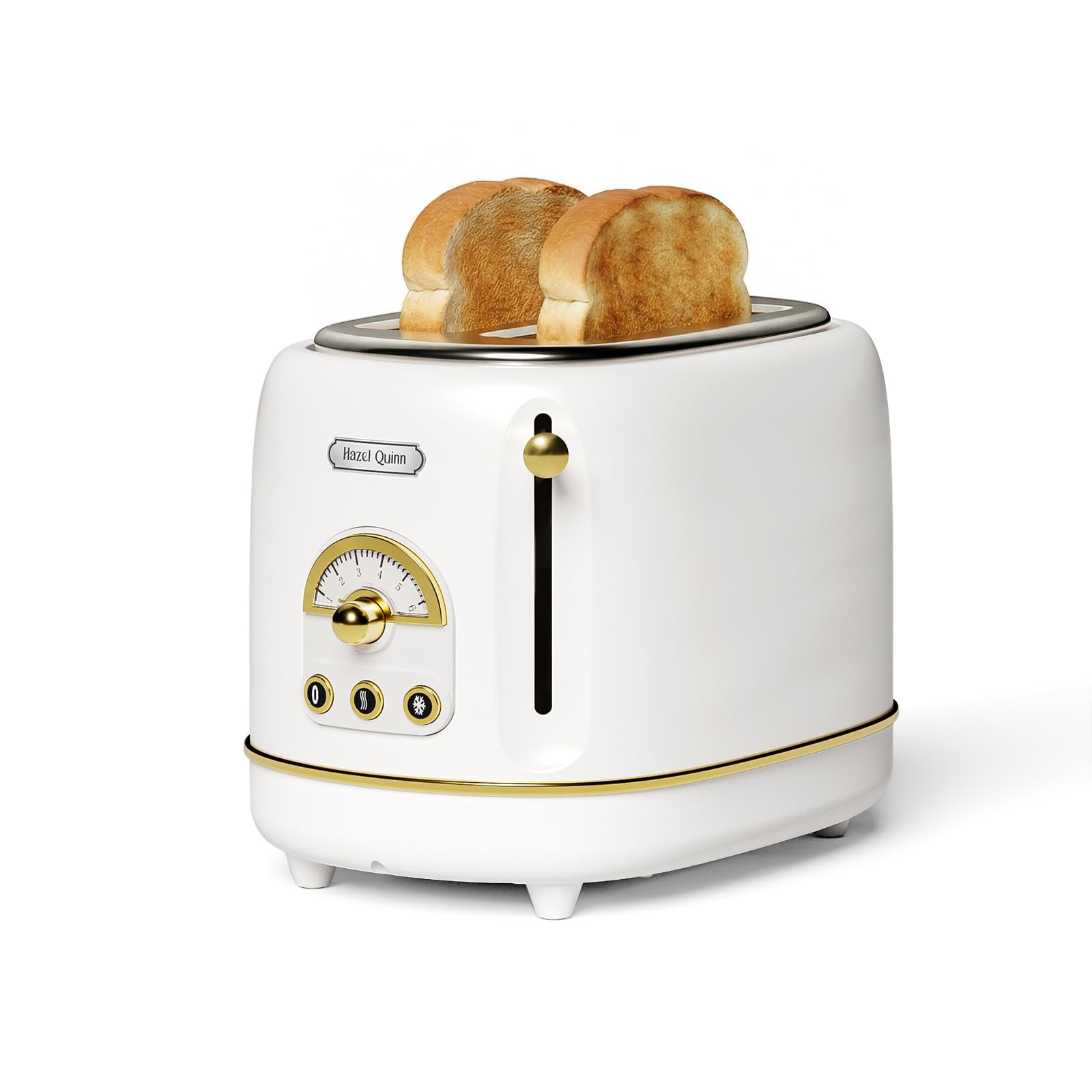 Hazel Quinn 2-Scheiben Retro-Toaster, 6 Bräunungsstufen, 3 Funktionen: Auftauen/Erwärmen/Abbrechen, herausnehmbare Krümelschublade für einfache Reinigung, 3,8 cm extra breite Schlitze Perlweiß
