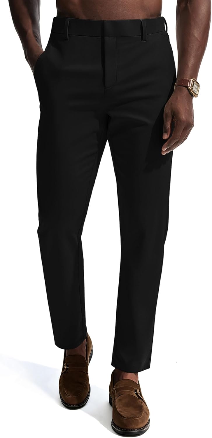 PJ PAUL JONES Mens Dress Pants 4-Way Stretch Tapered Trousers Extended Waist Dress Pant Casual Golf Pants