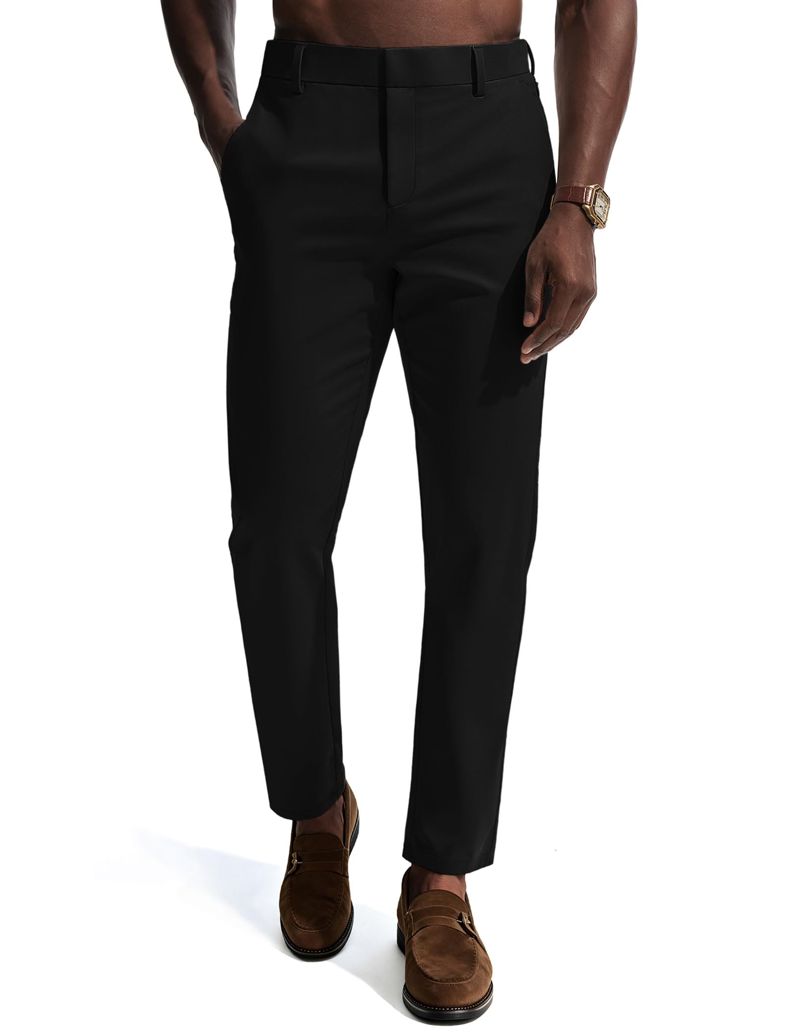 PJ PAUL JONES Mens Dress Pants 4-Way Stretch Tapered Trousers Extended Waist Dress Pant Casual Golf Pants