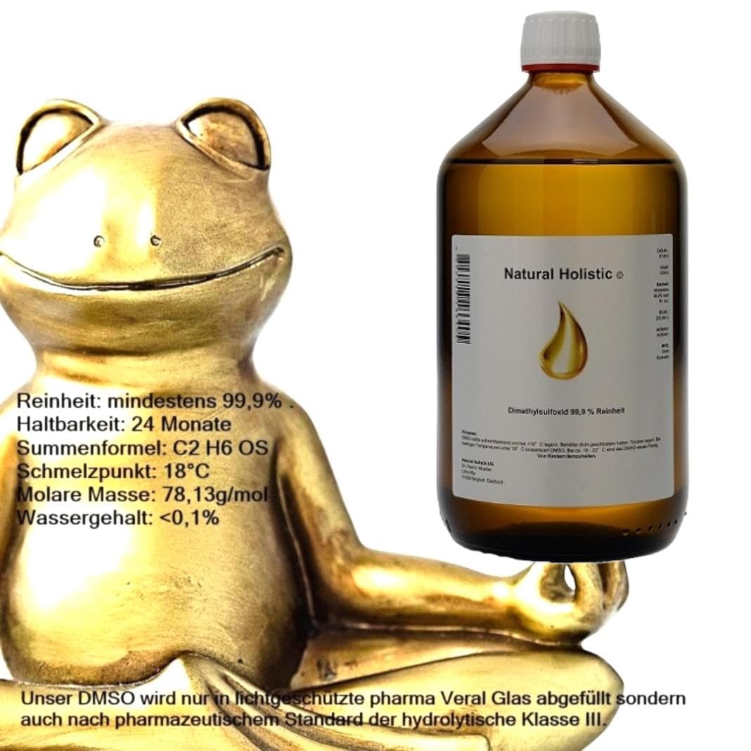 DMSO 99,9% Reinheit 1000ml – Organisches Lösungsmittel in nachweislicher Reinheit 99,9% nach ph. eur. bestellen ·– pharmazeutischer Hilfsstoff – braunes hydrolytisches Veral Glas Glasklasse III