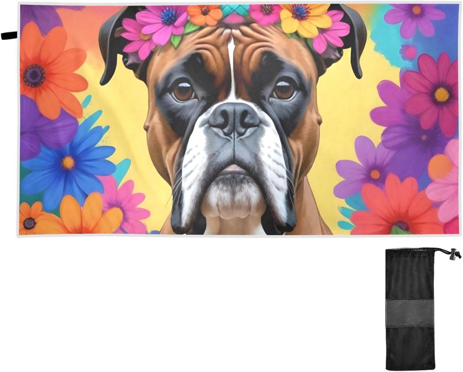 Aloha Boxer Dog Beach Towels Oversized, Sturdy Thin Beach Blanket Wrap Sand Free for Travel Bath Pool L Size