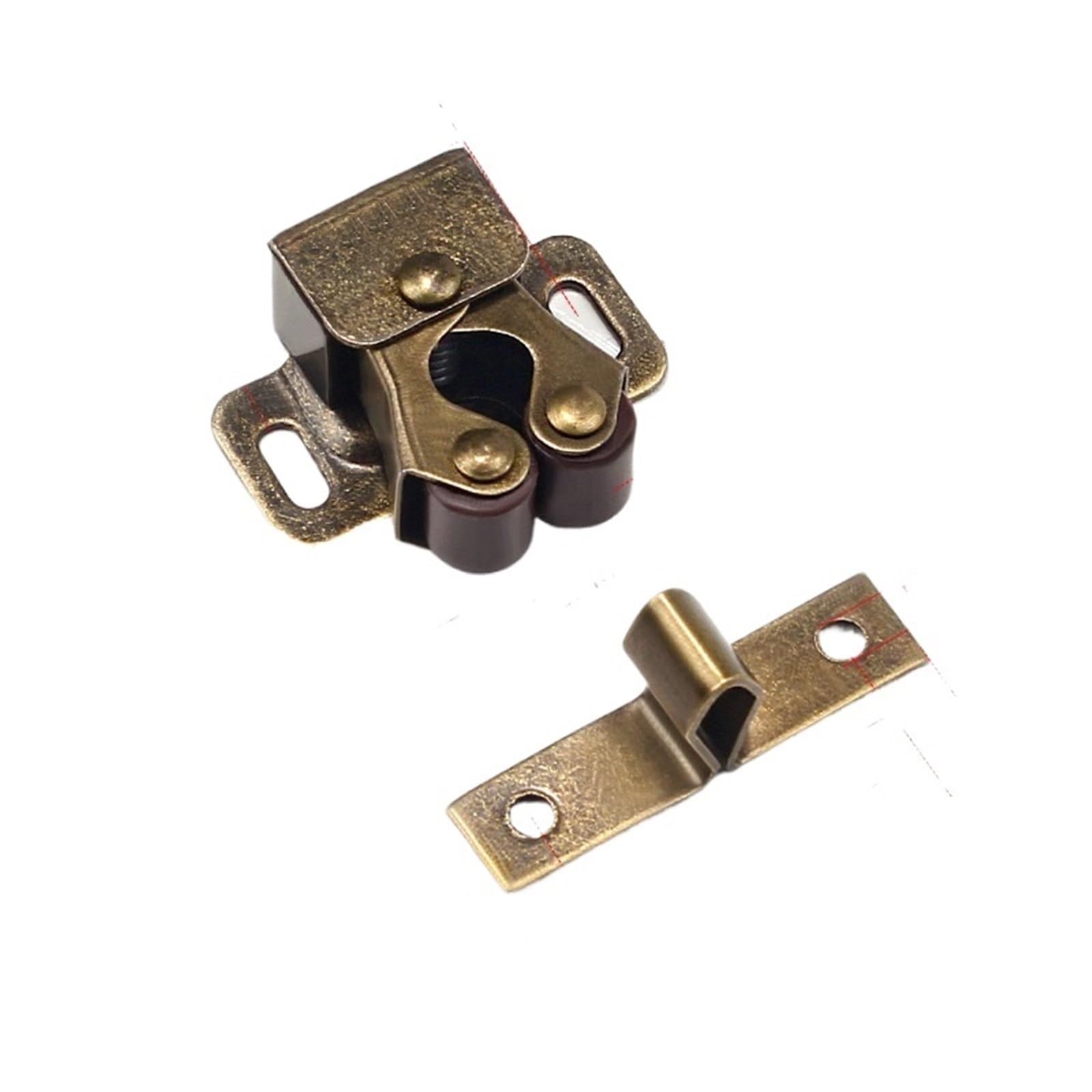 10 Sets Cabinet Door Roller Catch Latch Double Wardrobe Cupboard Press Buckle Furniture Hardware for Furniture(Antique BRZ)