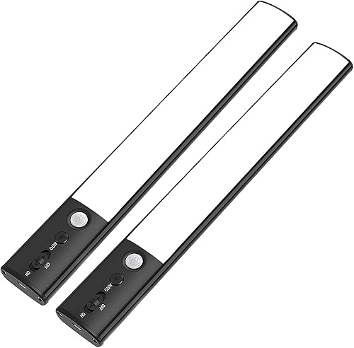 Aipolloo Paquete de 2 luces LED con sensor de movimiento para debajo del gabinete, 4200 mAh recargables debajo del mostrador, 100 luces LED