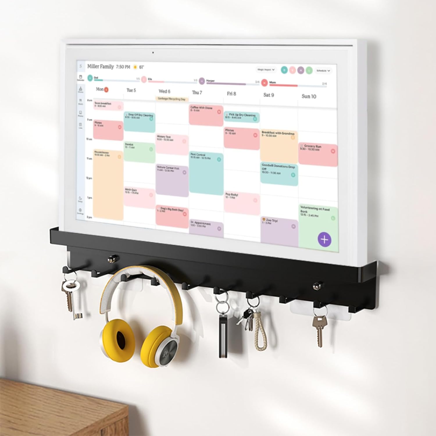 No Drilling Wall Mount Stand for Skylight 15'' Calendar, 10 Hooks are Used to Hold Keys, Headphones, etc., Suitable for Entrance Doors, Living Rooms, etc, Accessories for Skylight 15'' Calendar