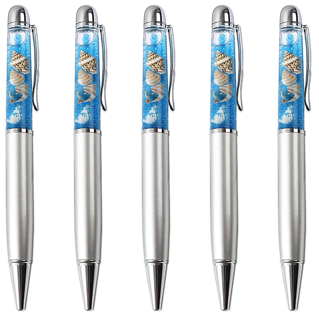 Gullor 5 Pieces Retractable Ballpoint Pens, Bling Dynamic Floating Liquid Sand Glitter Pen, Ocean Series