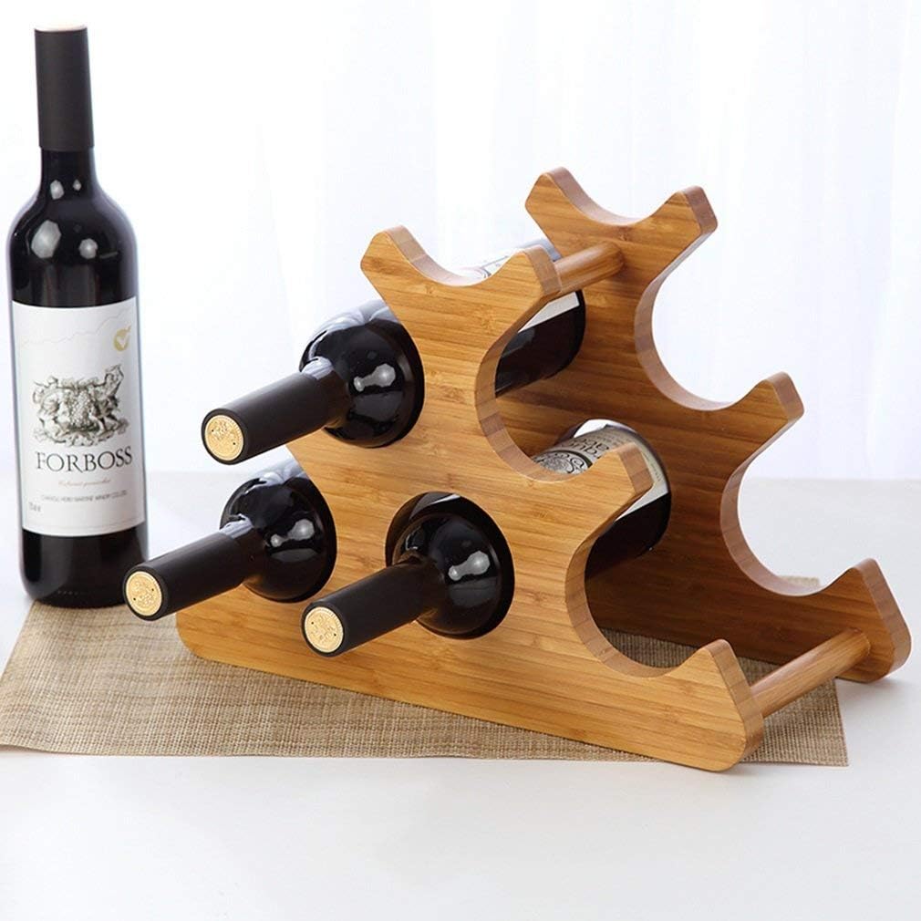 Wooden Wine Bottle Holder 6 Bottles Countertop Free Standing Wine Rack Home Decor (Size:35 * 18 * 25.5cm)