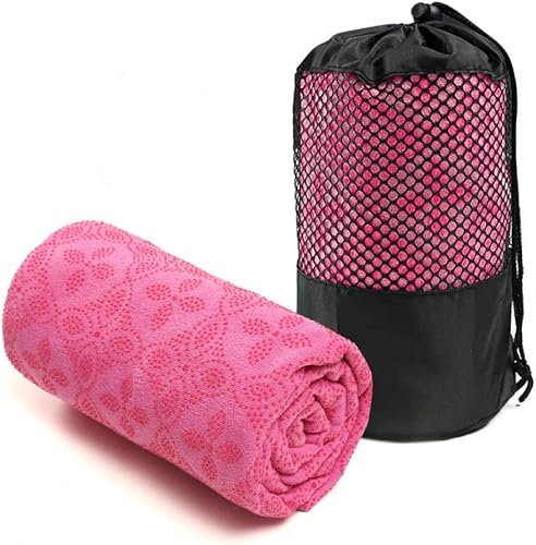 Miniatura 5 de Toalla de yoga, toalla para esterilla de yoga caliente - Absorbe el sudor antideslizante para yoga caliente, pilates y entrenamiento, 24 x 72 Rosa