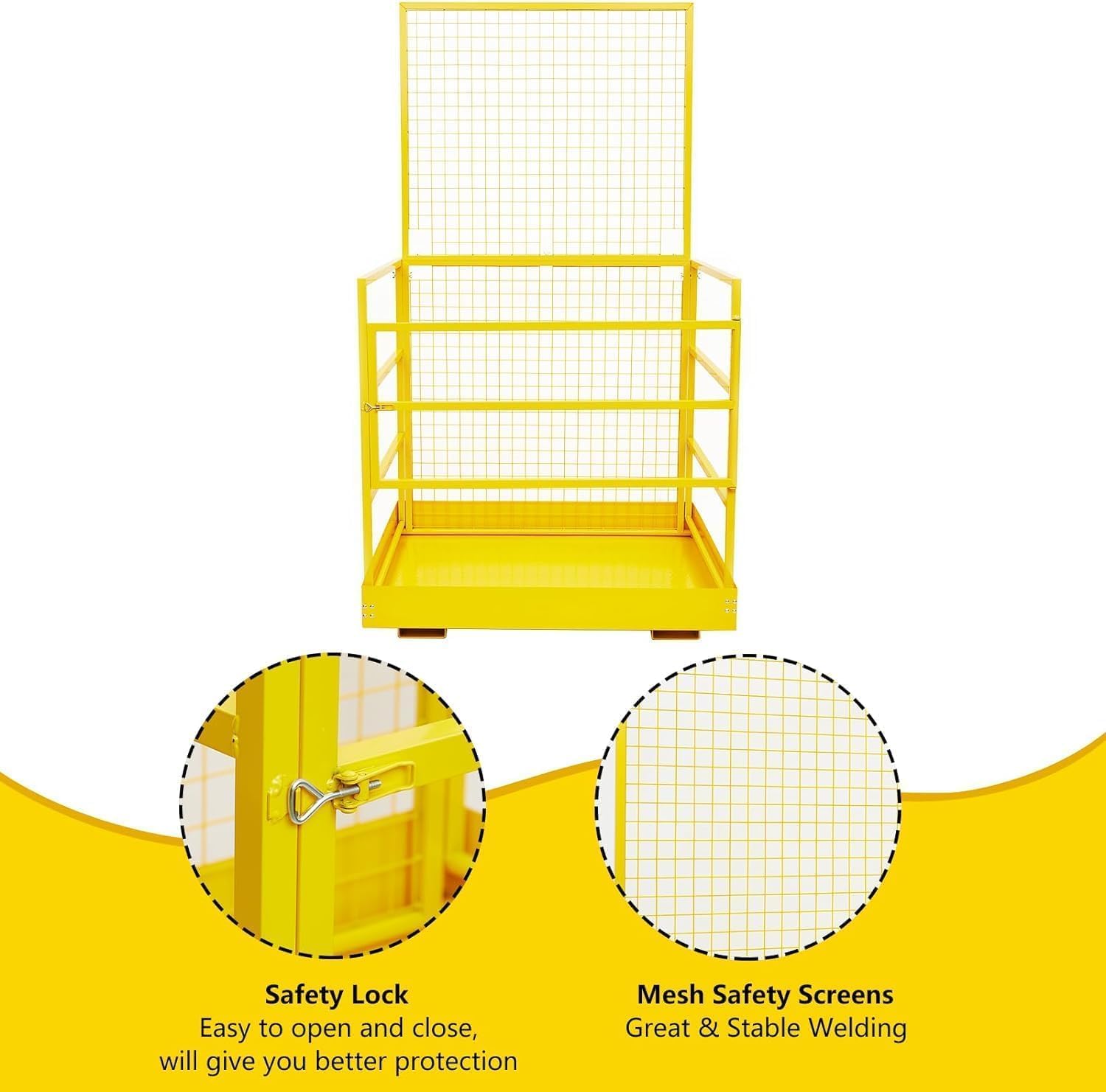 Foldable Forklift Safety Cage 43"x45", Foldable Forklift Work Platform 1500LBS Load Capacity, with Safety Lock, Safety Belt Kits, Dual Nonslip Design Perfect for 1-5 People Aerial Work