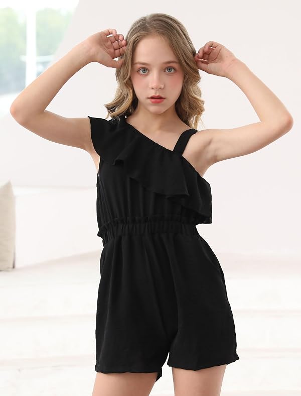 Lindanina Girls Rompers Ruffle Sleeveless Summer Outfits Black 10-11 Years by Lindanina - Used condition - Image 6
