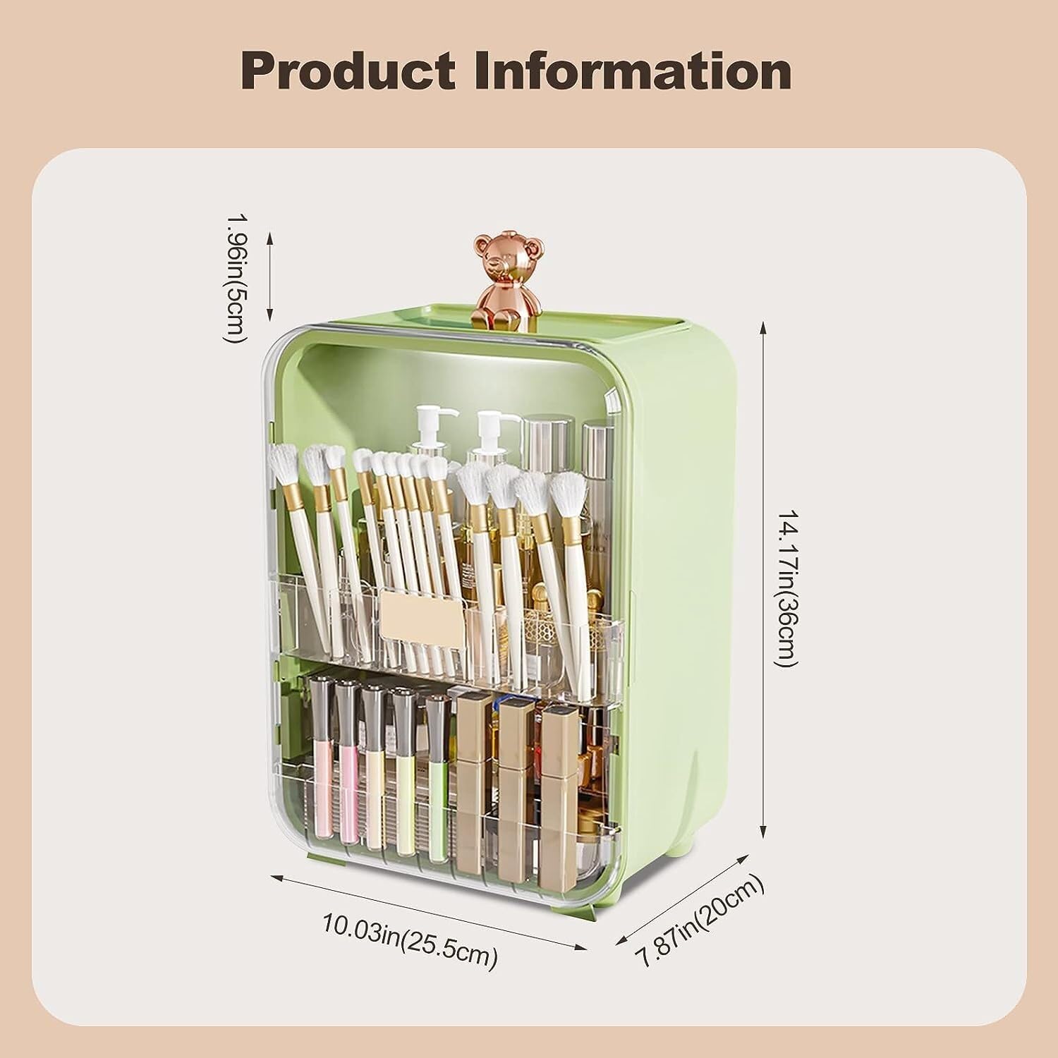 Wielofunkcyjna kosmetyczka z serii Pink Bear Pyłoszczelny organizer na kosmetyki, kosmetyczny organizer na biżuterię do pielęgnacji skóry Etui na szminki ze światłem LED - różowy (Color : Green)