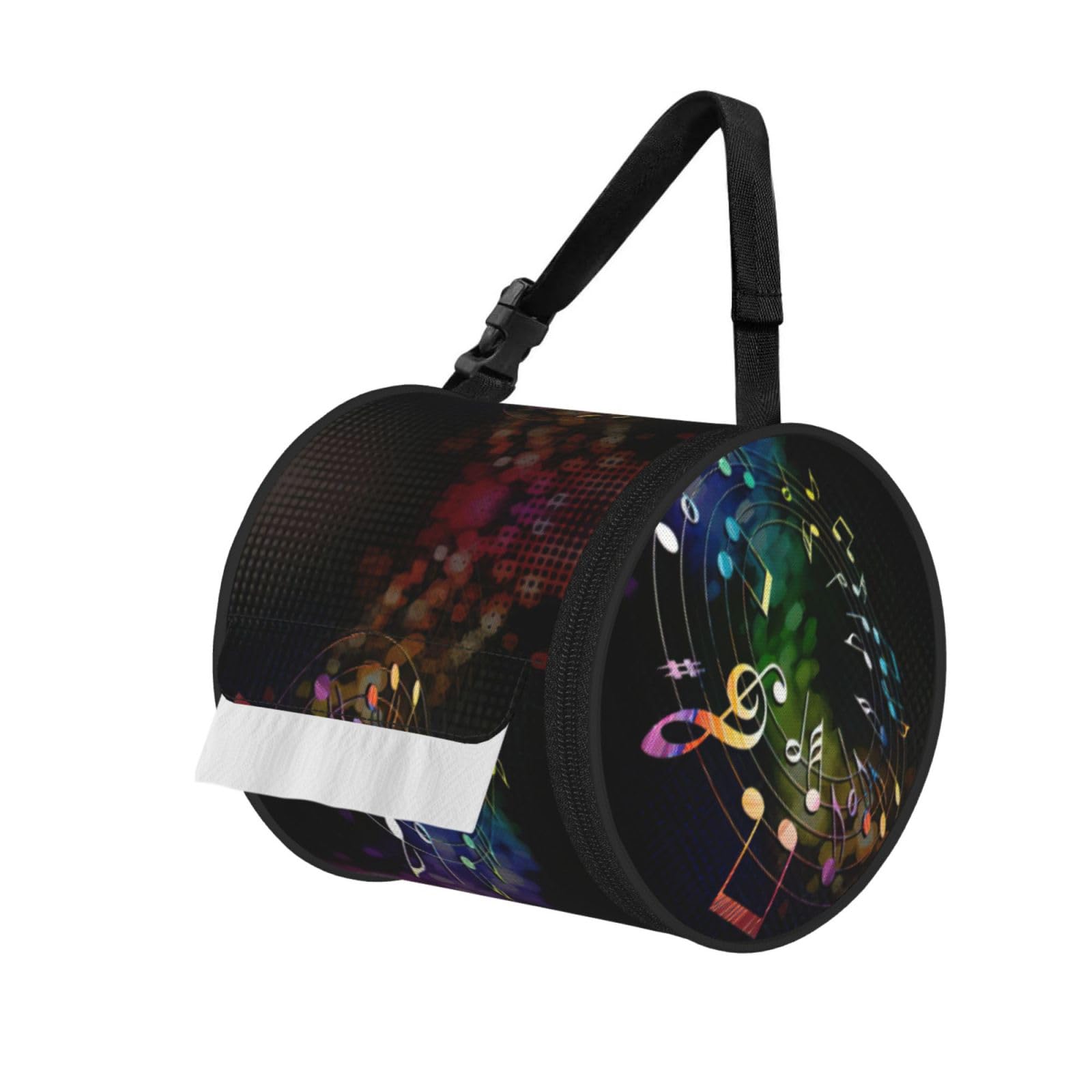 Colorful Music Notes Printed Toilet Paper Holder Bag, Adjustable Strap Roll Paper Organizer for Car Kitchen Outdoor