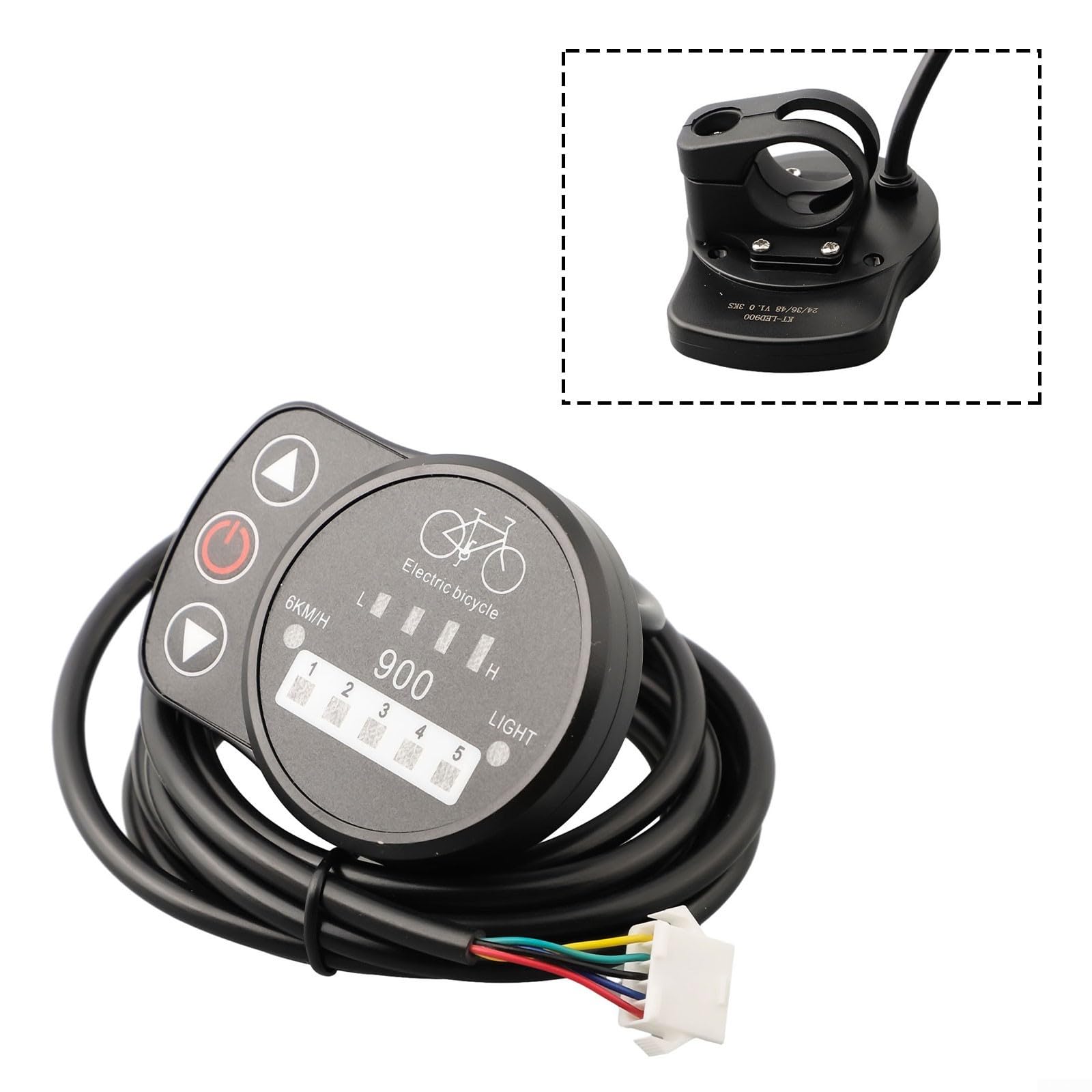 LED900S Pannello di controllo per bici elettrica per sistema KT 24 V 36 V 48 V con 5 modalità di assistenza e 6 km/h Walk Aid, 22,2 mm Bar Mount Display LCD per ciclismo