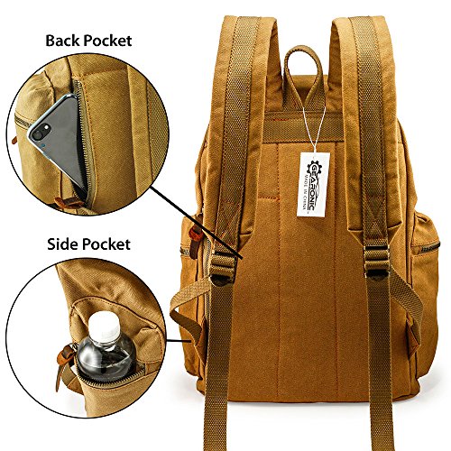 GEARONIC Vintage Canvas Backpack, Casual Daypack Backpacks for Men Women, 15inch Laptop Bag Travel Hiking Camping Rucksack - Khaki - Thumbnail 2