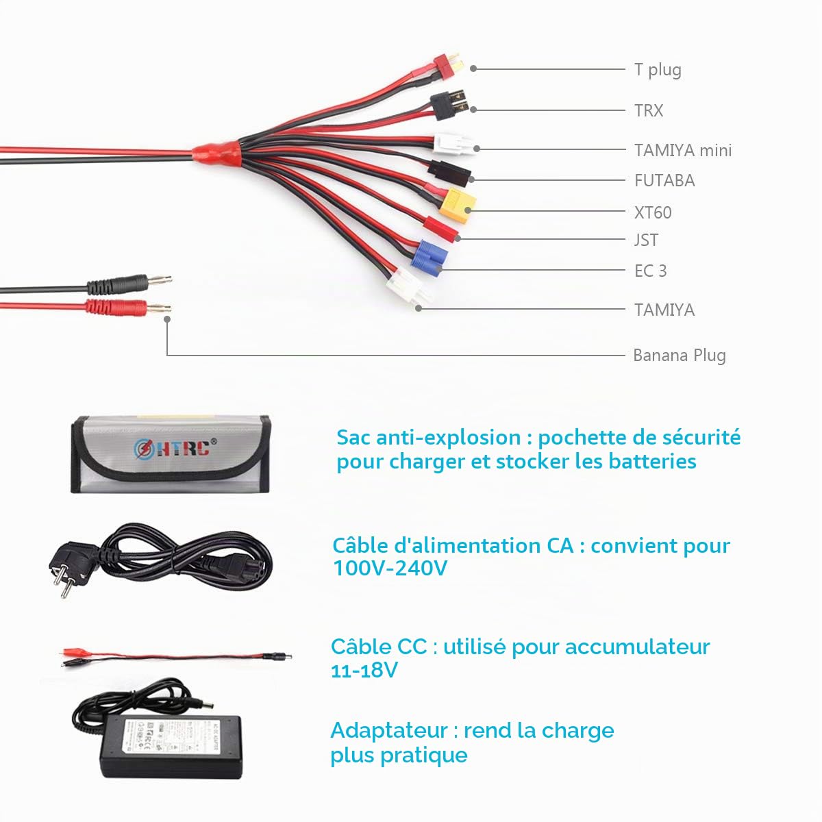 Haisito LiPo Chargeur Batterie Balance, Chargeur Numérique 1S-6S 80W 6A pour Batterie Li-ION NiCd NiMH LiHV PB Batterie Intelligente, Connecteurs Deans + Alimentation