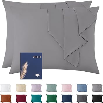 Vielit Cushion Cover 60 x 80 cm Grey Soft Pillow 60 x 80 cm Set of 2 Microfibre Decorative Cushion Cover for Pillow 60 x 80 cm Eco Certificate Resistant Hypoallergenic