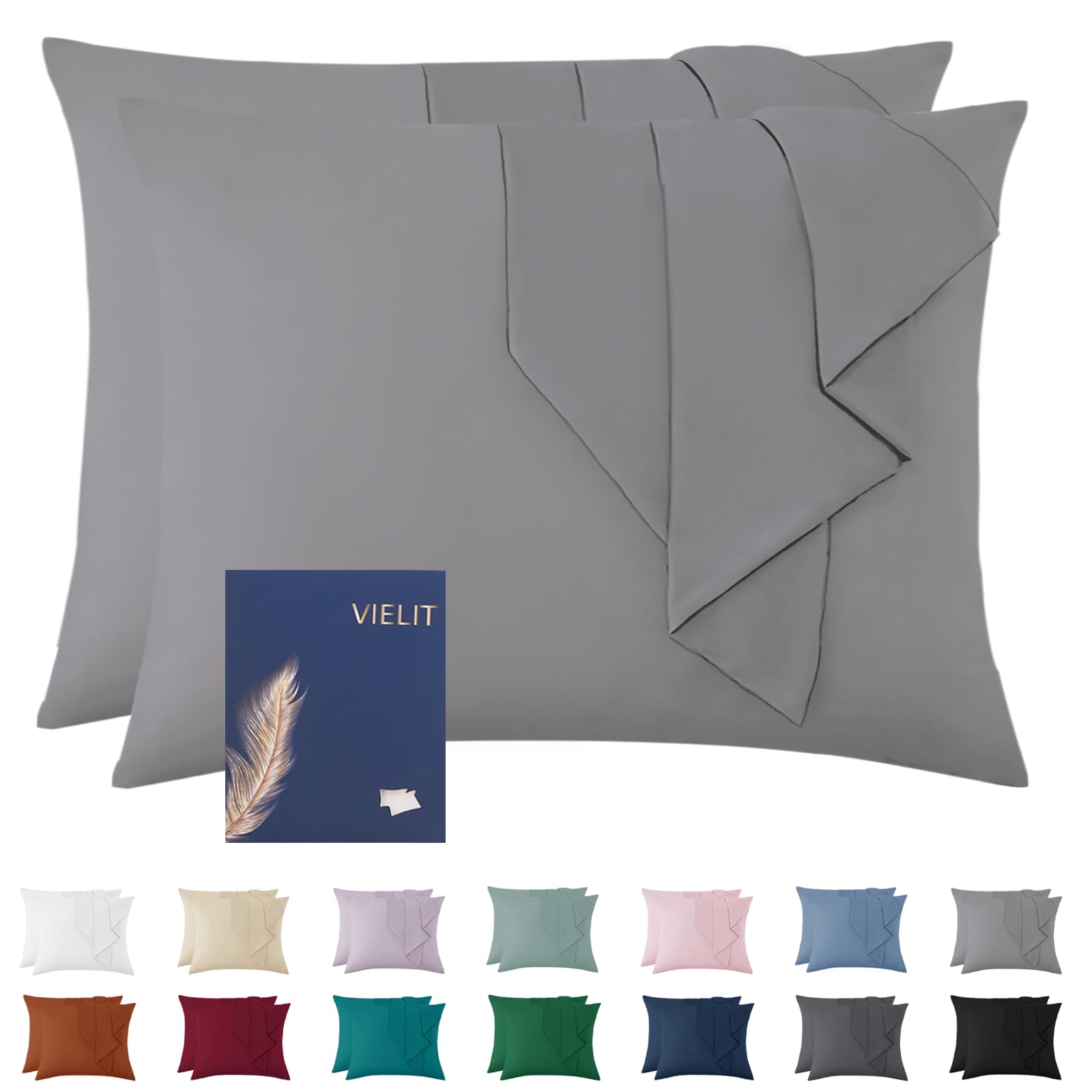 Vielit Kissenbezug Weich Kopfkissenbezug 2er Set Mikrofaser Deko Kissenhülle Für Kissen Öko-Zertifikat Resistent Hypoallergen