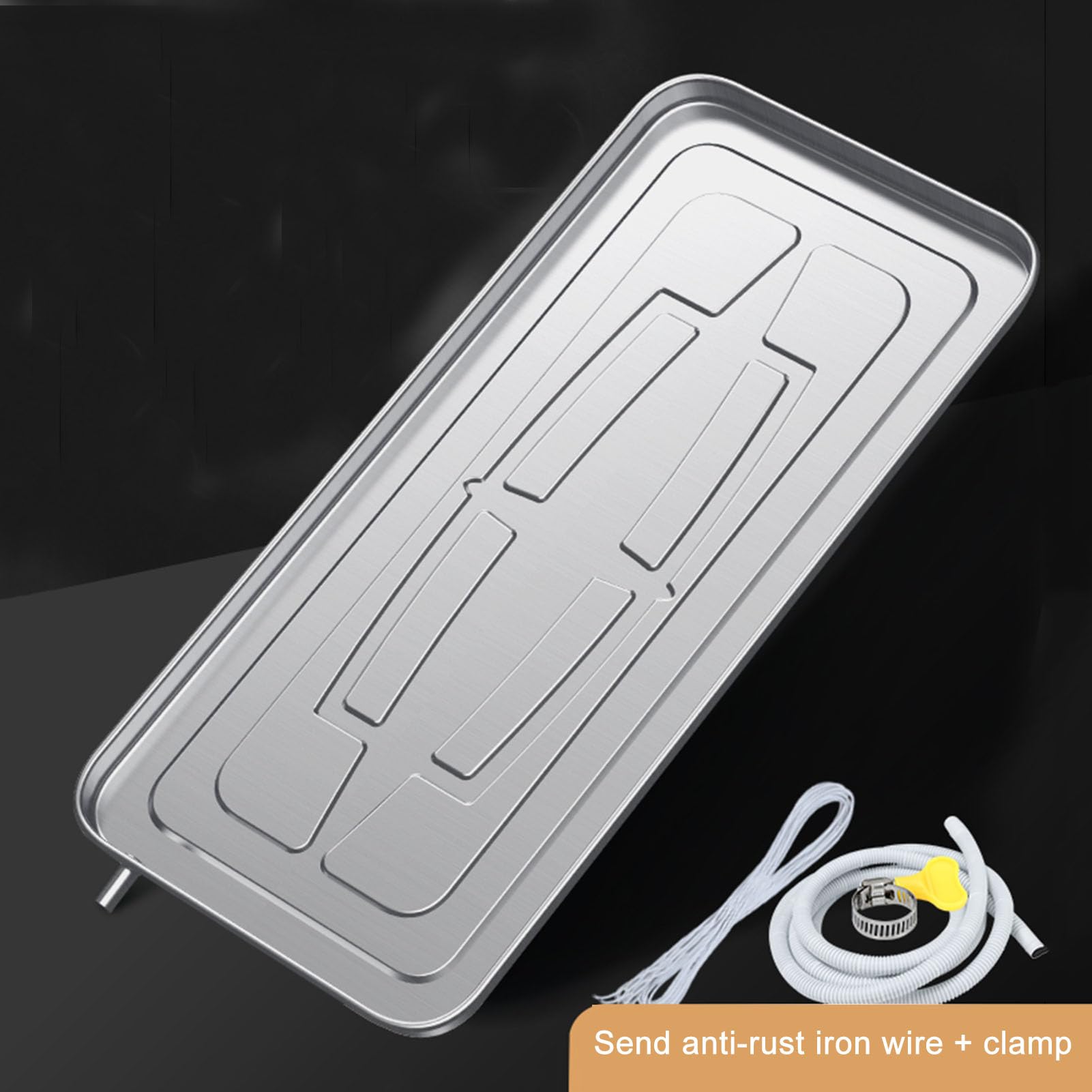 Bac à Condensats Pour Climatiseur Extérieur – Acier Inoxydable 304 – 100 X 30 Cm – 4 Trous De Fixation – Hauteur 4 Cm