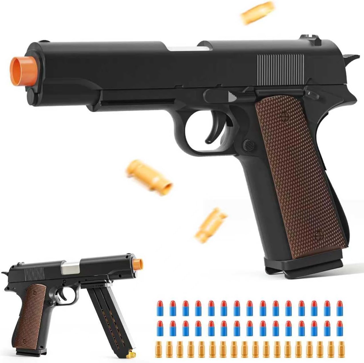 Soft Bullet Toy Gun Pistol with Shell Ejecting for Boys, Toy Foam Blasters Guns for Outdoor/Indoor Shooting Game, Fake Gun Prop for Halloween, Educational Play Toy Gun (D-Silver)