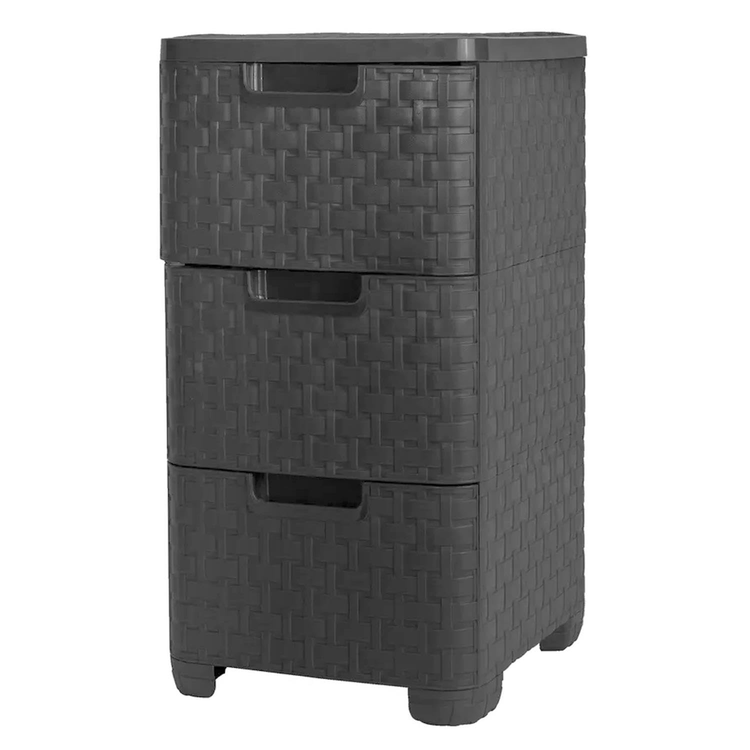 Daniel James Plastic Storage Drawers - Rattan Storage Tower Unit with 3 Drawers for Home & Office - Durable Storage Cabinet for Bedroom, Bathroom - H 63cm x W 33cm x D 38cm, Black
