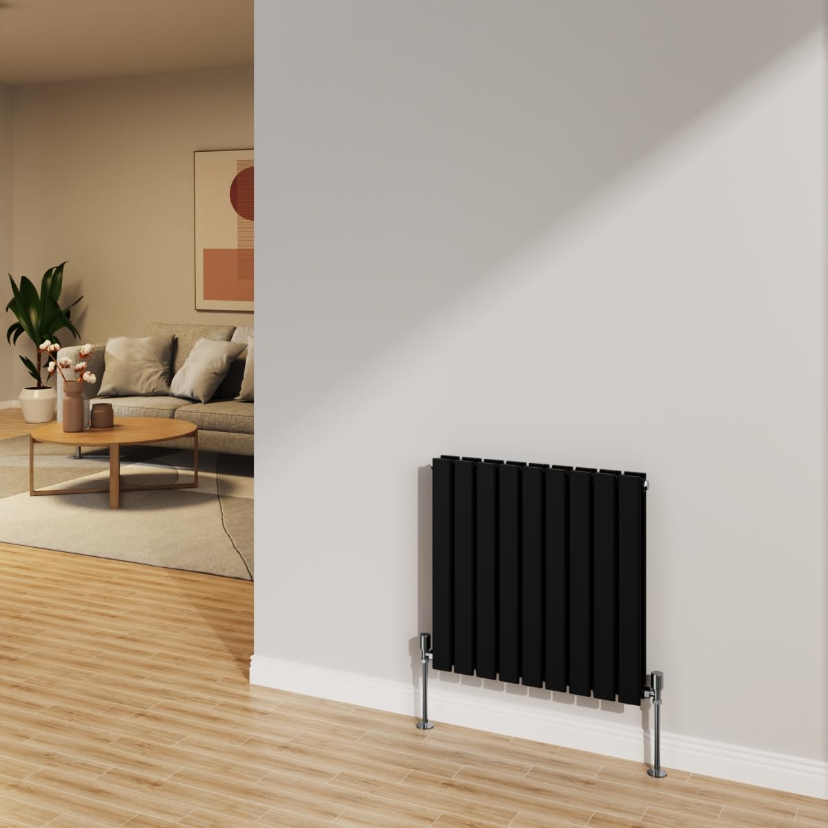 NRG 600x612mm Black Radiator Horizontal Flat Panel Bathroom Designer Double Rad Central Heating