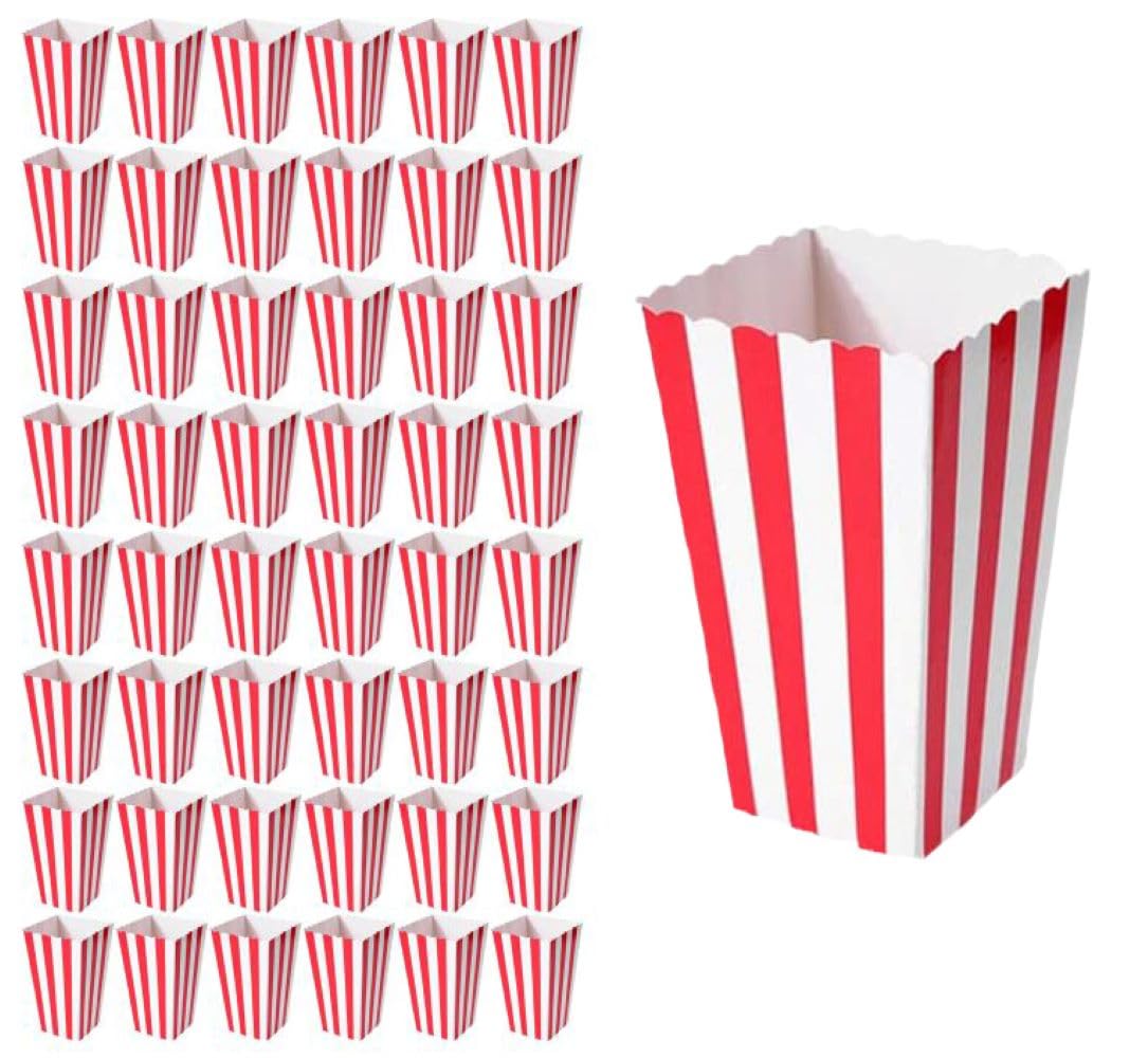 GMQG set of 48 pieces Popcorn Boxes, Snack Containers for Carnival Party Supplies, Movie Night, Birthdays, Red and White colour (Stripe)