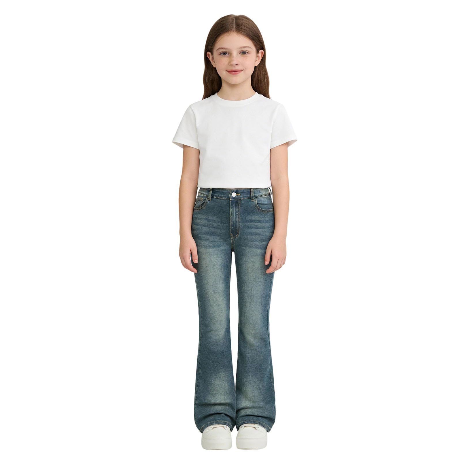 Générique Jeans à Pattes d'éléphant Fille 5-14 Ans Jean Évasé Fille Mode Pantalon Denim Évasé Enfant Fille Vintage