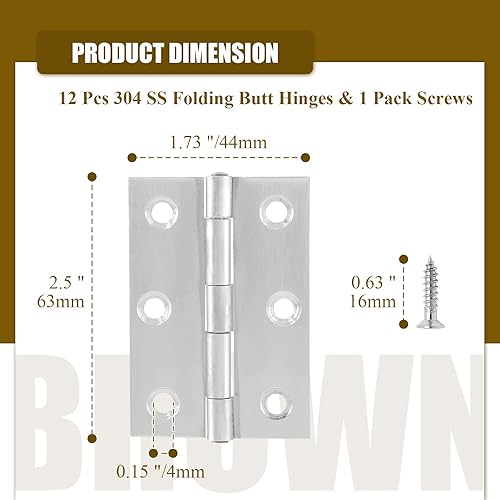 Vista 24 de 12 bisagras a tope de 1 pulgada, bisagras de gabinete de acero inoxidable, bisagras de puerta pequeñas para ventana, bisagras de caja plegables