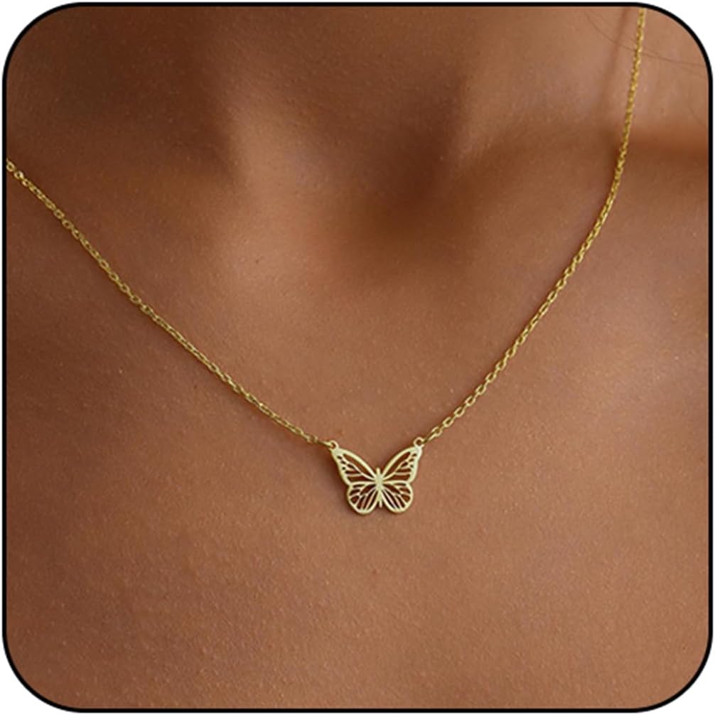 Gold Necklace for Women 14K Gold Plated Dainty Butterfly Sun Bow Starfish Gold Chain Necklace Trendy Clothing Matching Jewelry Gift