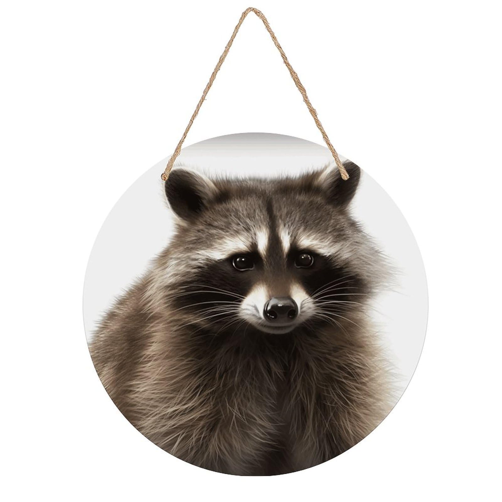 VstaDank Hairy Raccoon Wall Art Decor with Ropes Wooden Hanging Sign Hanging Wall Decor Artwork Round Wood Painting Modern Wall Prints Decor Picture for Office Bar Home Decors