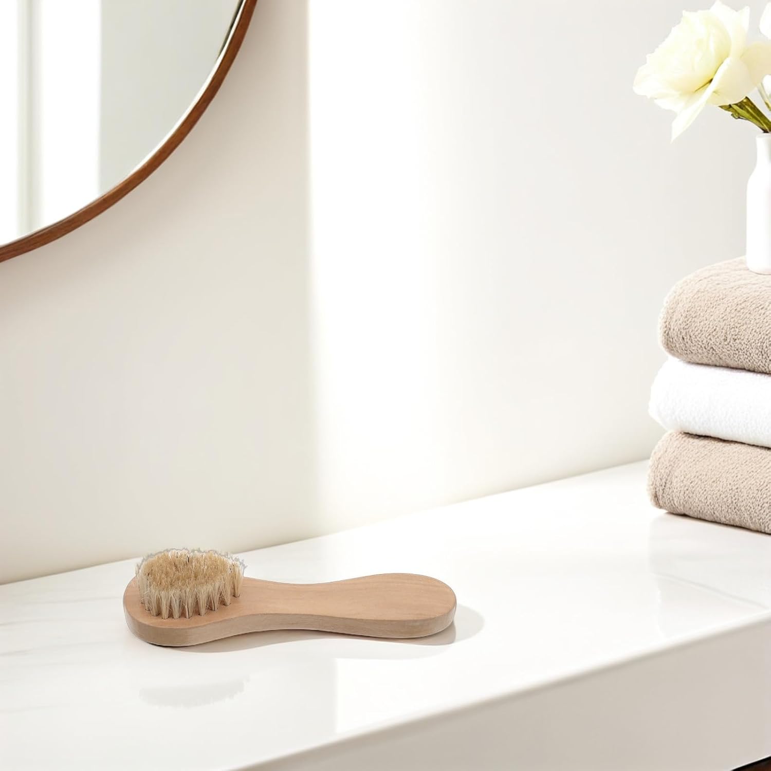 FUOYLOO Dry Brushing Body Brush and Multi-Function Face Cleansing Brush Set with Wooden Handle for Exfoliation, Back Scrubbing, in Shower Bath