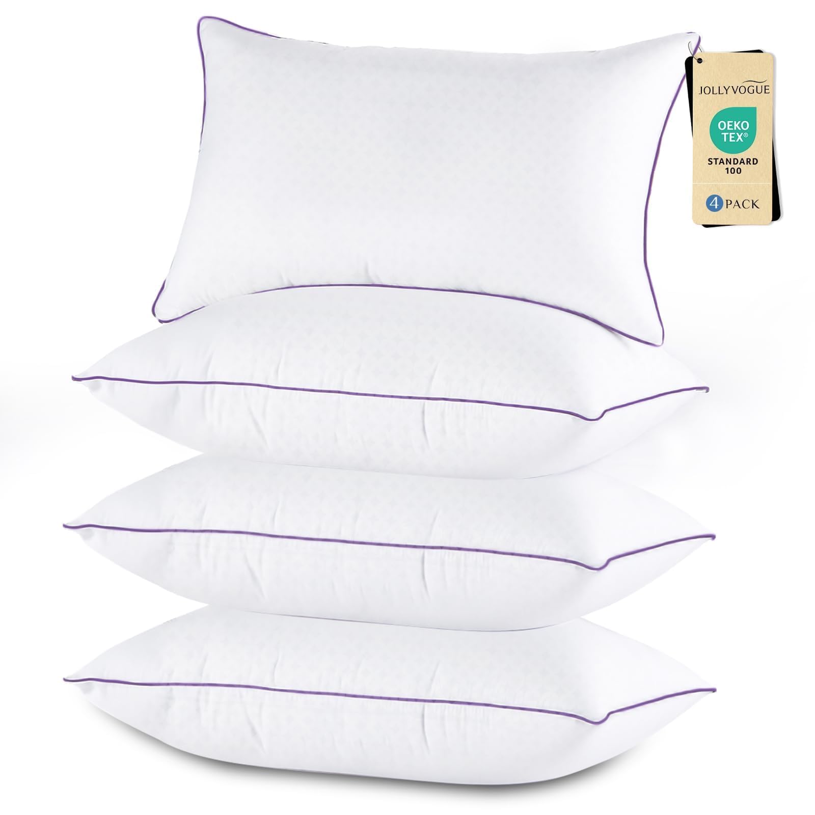 JOLLYVOGUE Pillows King Size Set of 4, Bed Pillows Set of 4, Cooling and Supportive Pillows with Super Soft Down Alternative Fill, Luxury Fluffy Hotel Quality for Side, Back, and Stomach Sleepers
